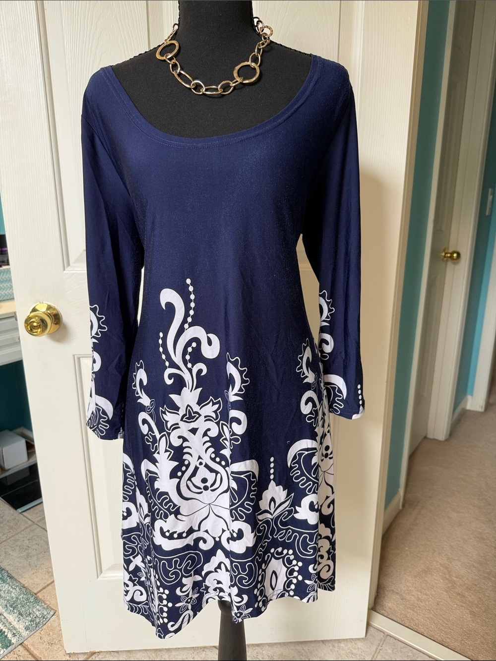 White Mark Navy Blue and White Tunic/Minidress
